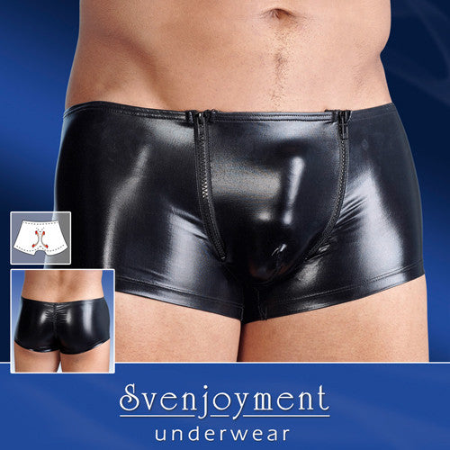 Boxershort für Herren im Latex-Look mit Reißverschlüssen in Schwarz