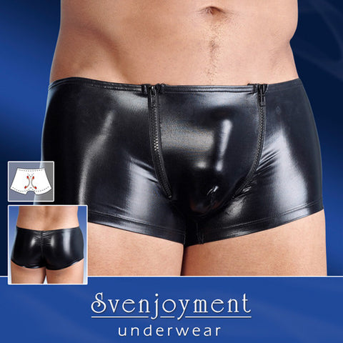 Boxershort für Herren im Latex-Look mit Reißverschlüssen in Schwarz